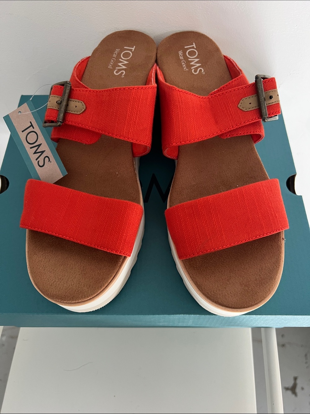 TOMS Bright Red Double-Strap buckle Slide Sandals